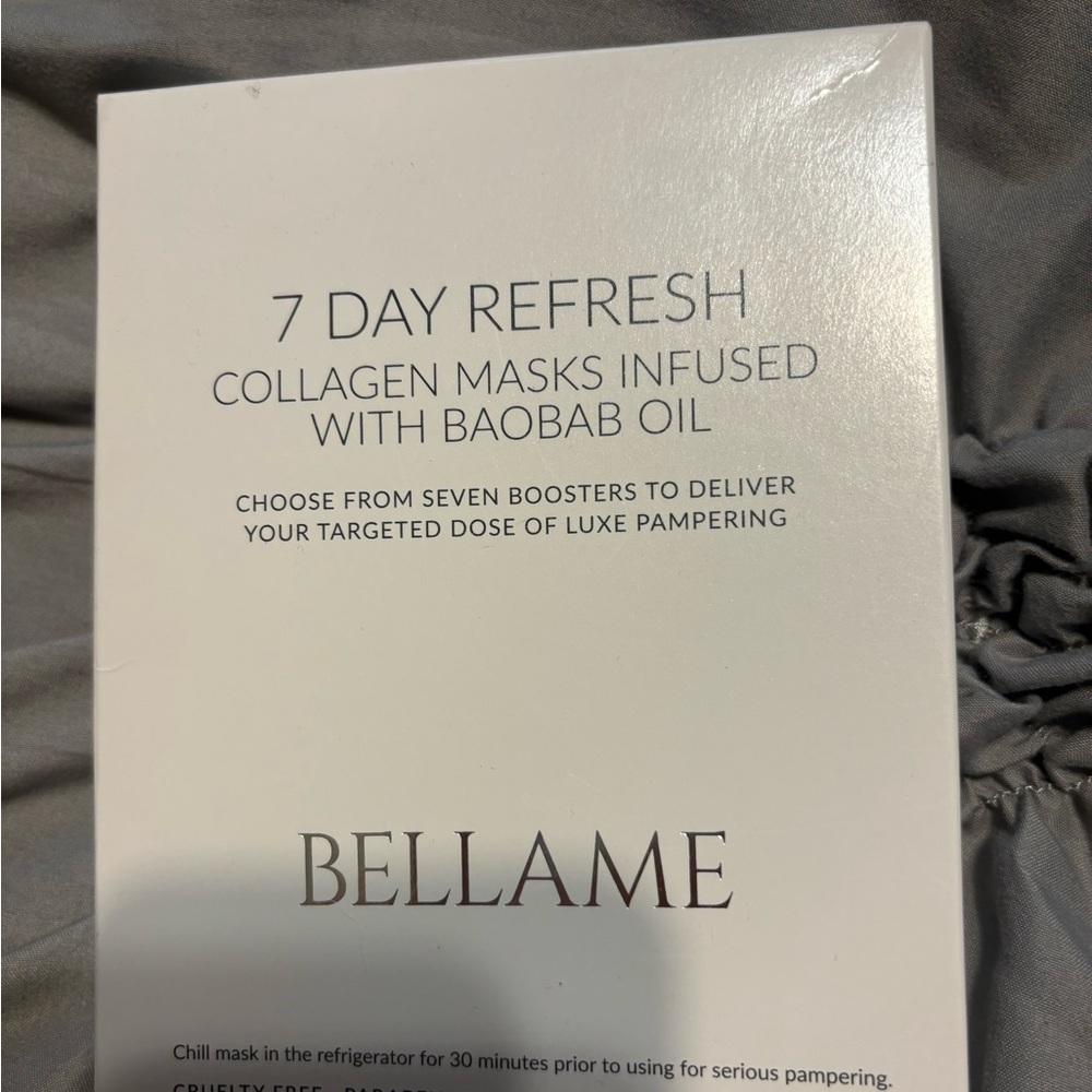 Bellame 7 Day Refresh Collagen Masks infused with Baobab Oil.  New in packaging